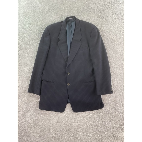 Vintage Giorgio Armani Suit Jacket 43 L Blue Wool Striped Designer Luxury Italy